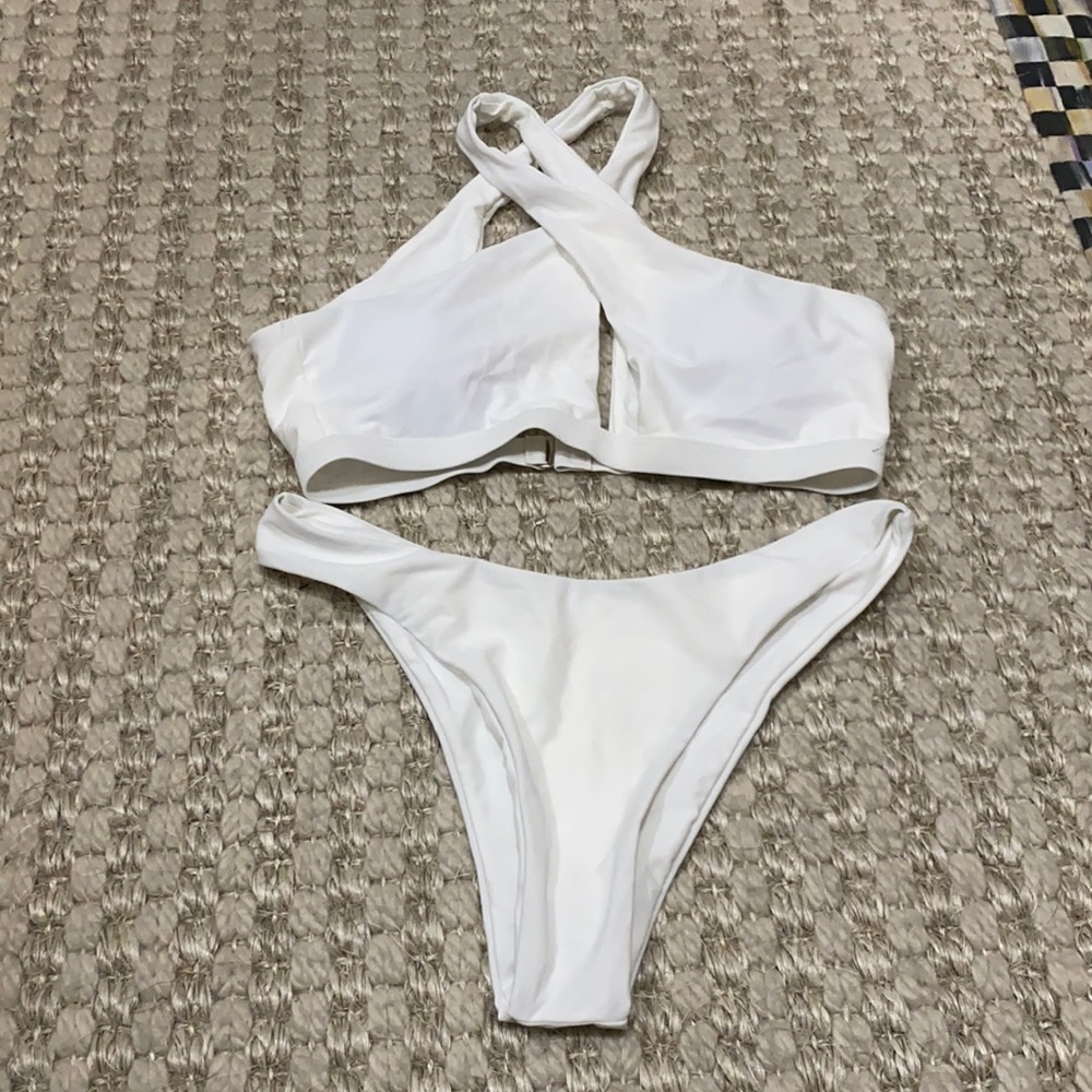 White cross over bikini